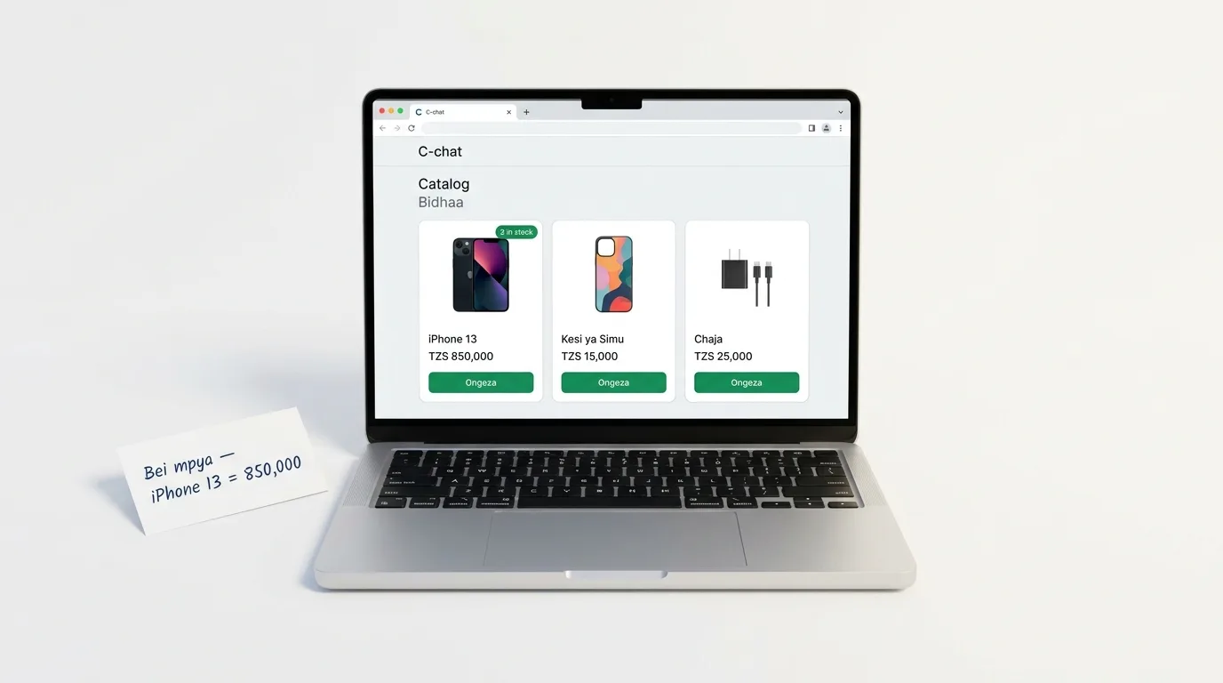 C-chat catalog — products, prices and stock
